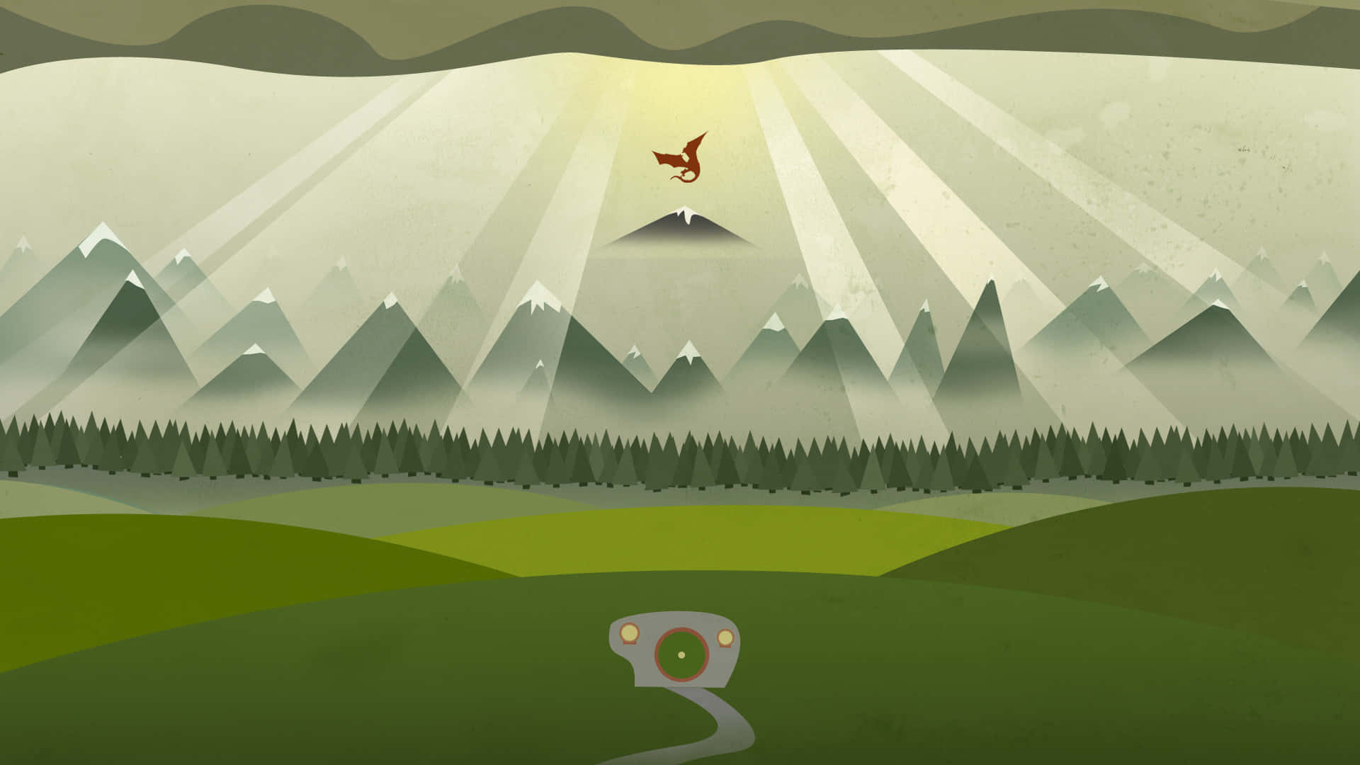 Misty Mountains And Dragon Illustration Wallpaper
