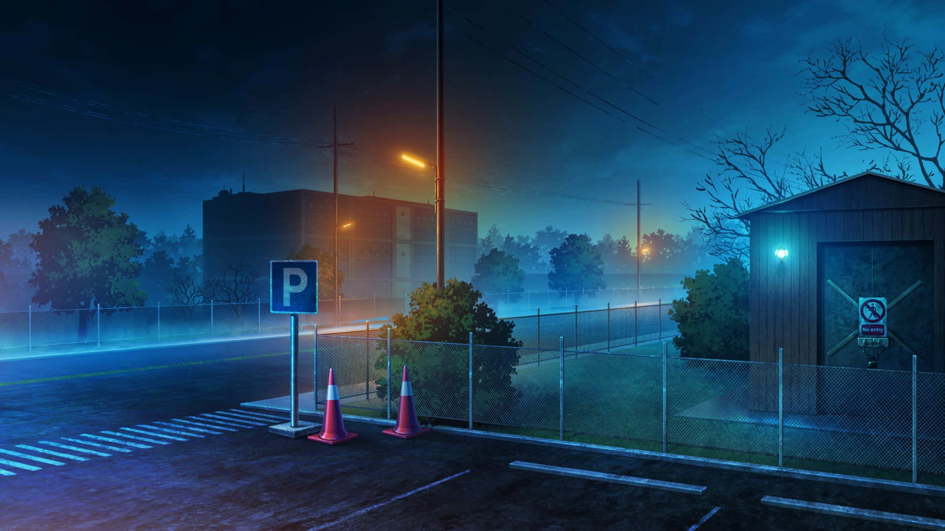 Misty_ Night_ Parking_ Lot Wallpaper