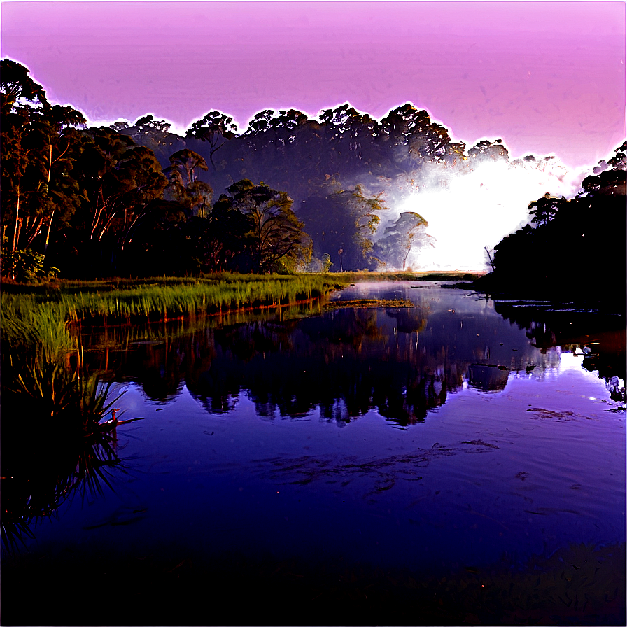 Misty Riverbank Serenity Png Cvh PNG