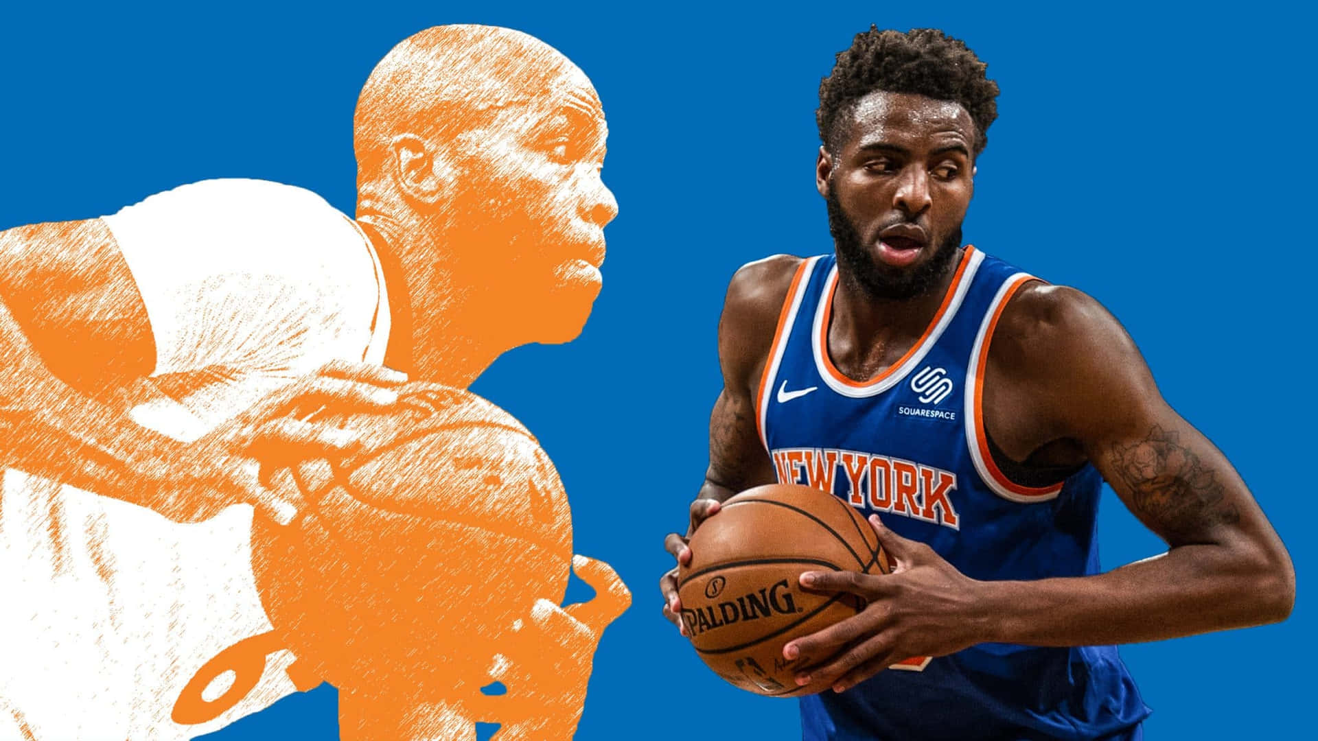 Mitchell Robinson Blå Poster Ny York Knicks Basketball Wallpaper: Wallpaper