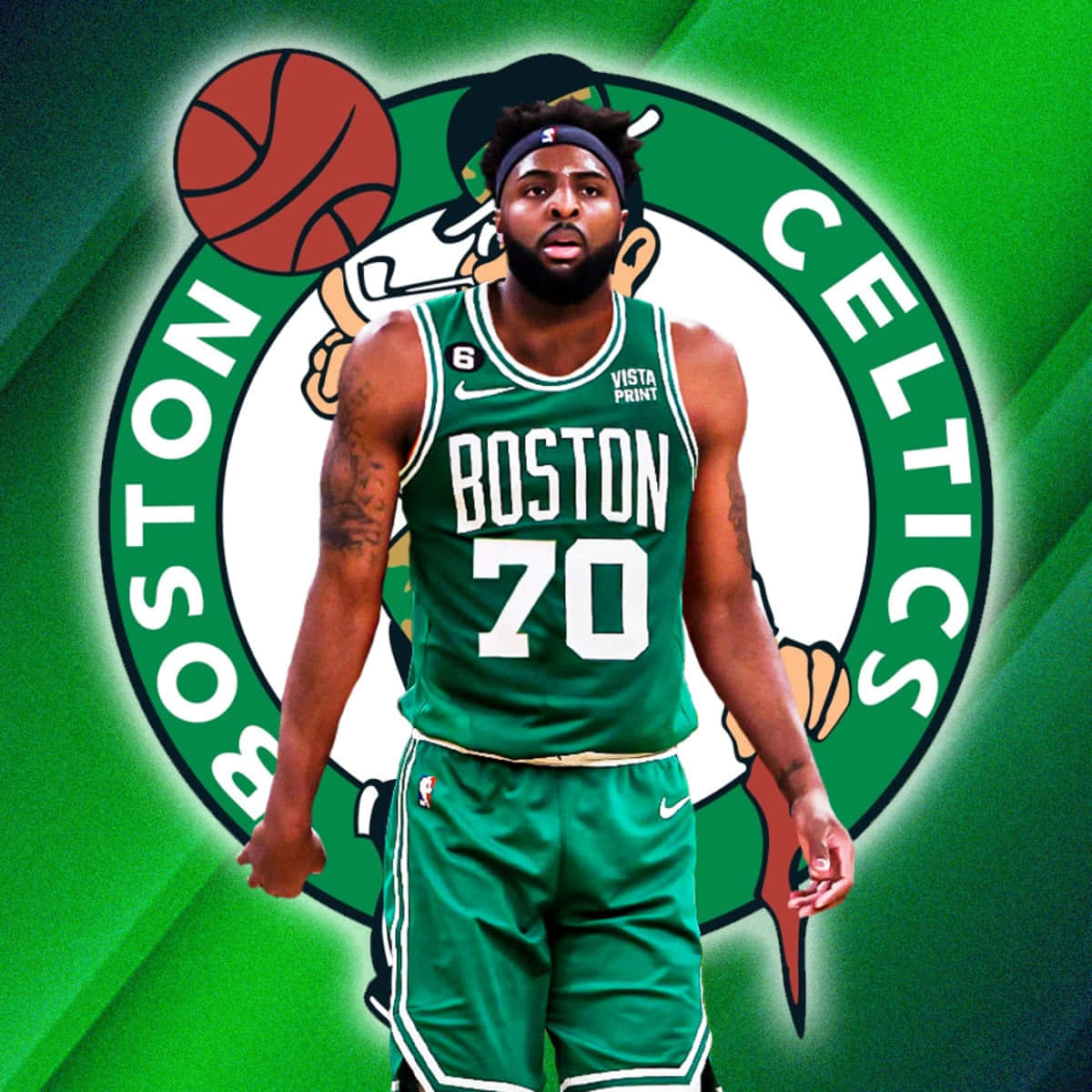 Mitchell Robinson Redigeret i Boston Celtics Jersey Wallpaper