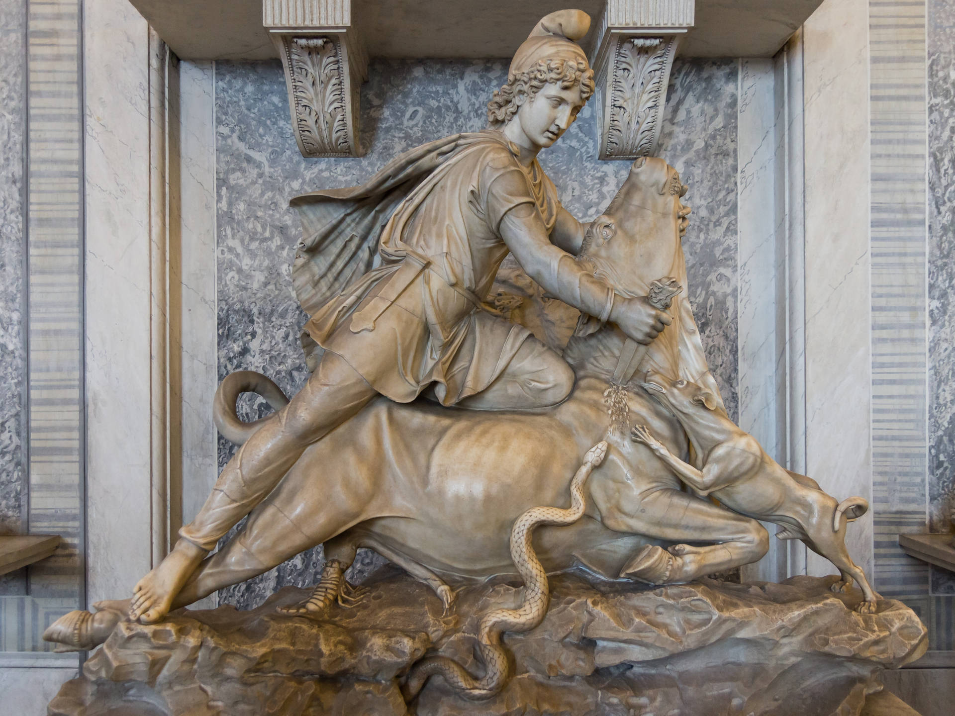 Mithra Killing Bull Skulptur Wallpaper