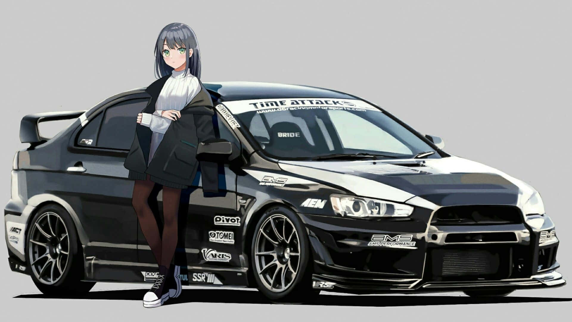 Download Mitsubishi Lancer Evolution Jdm Anime Girl Wallpaper | Wallpapers .com