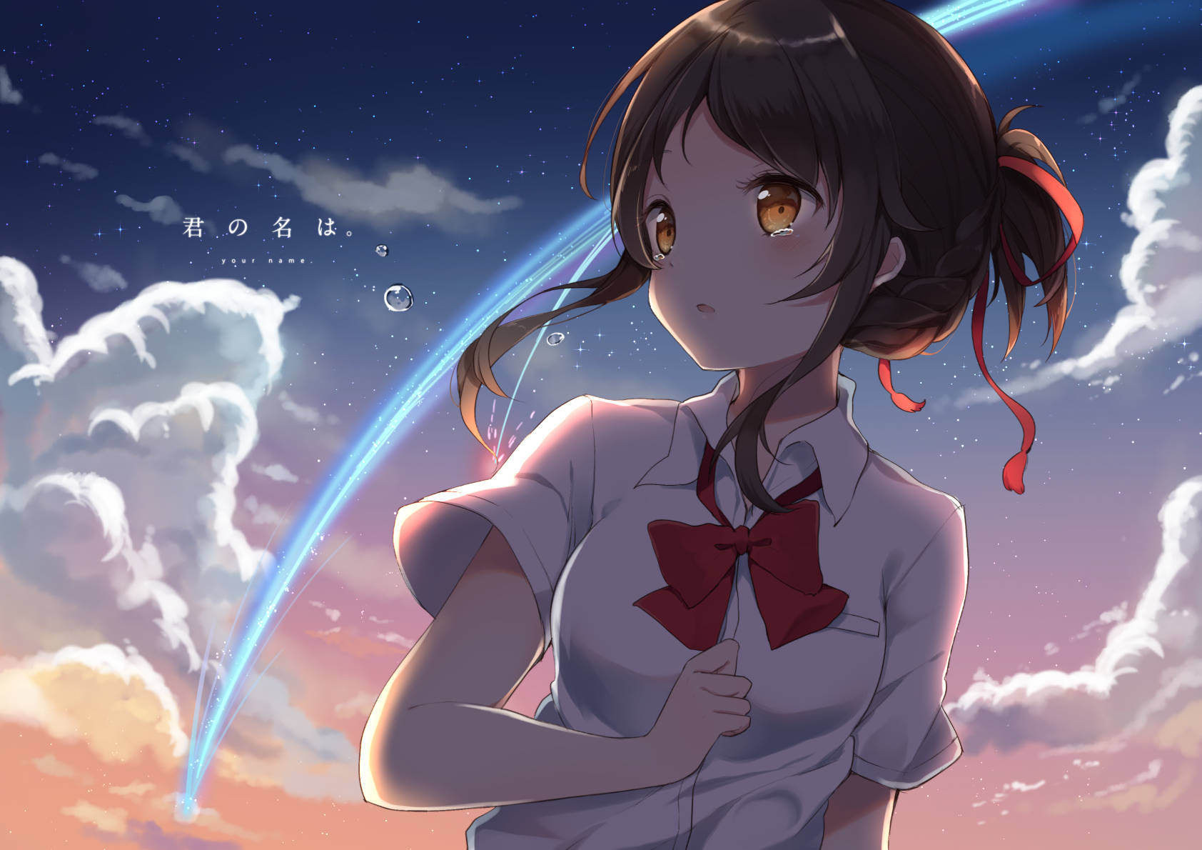 Kimi no na wa, mitsuha miyamizu, clouds, scenic, Anime, HD wallpaper
