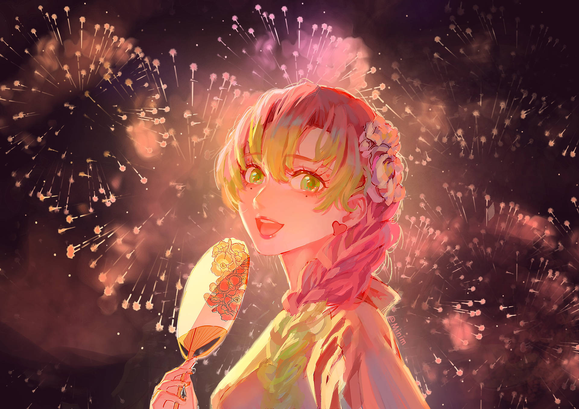 Mitsuri Kanroji Fireworks Wallpaper
