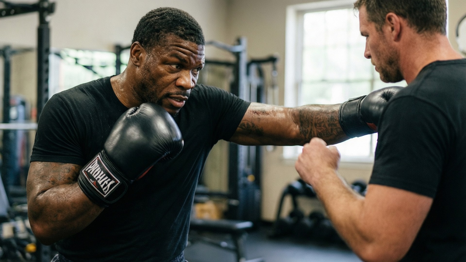 Treningsøkt av Deontay Wilder som slår på puter med trener