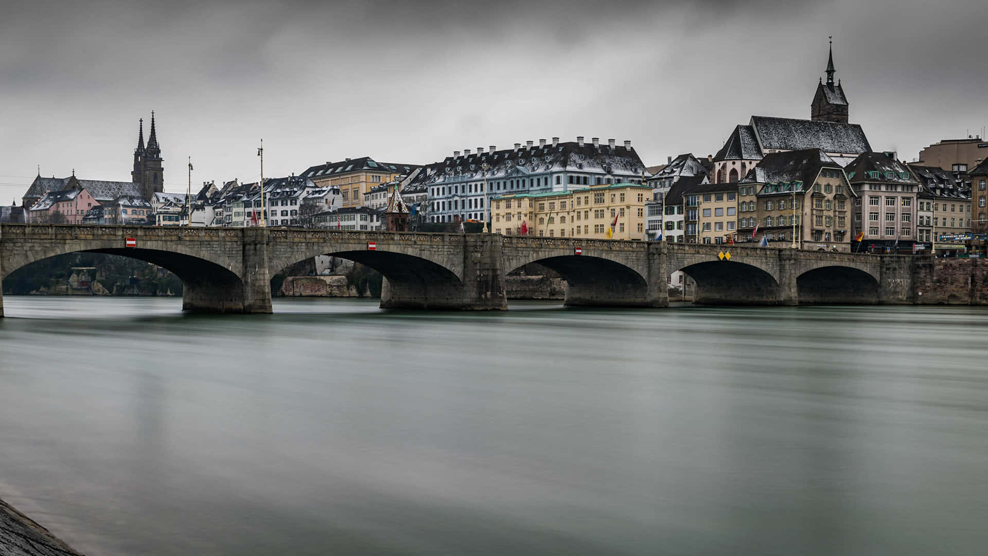 Mittlere Brücke Basel Rivier Uitzicht Achtergrond