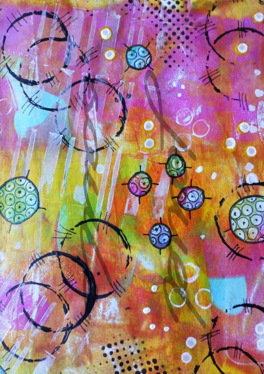 Brightly coloured mixed media artwork Wallpaper