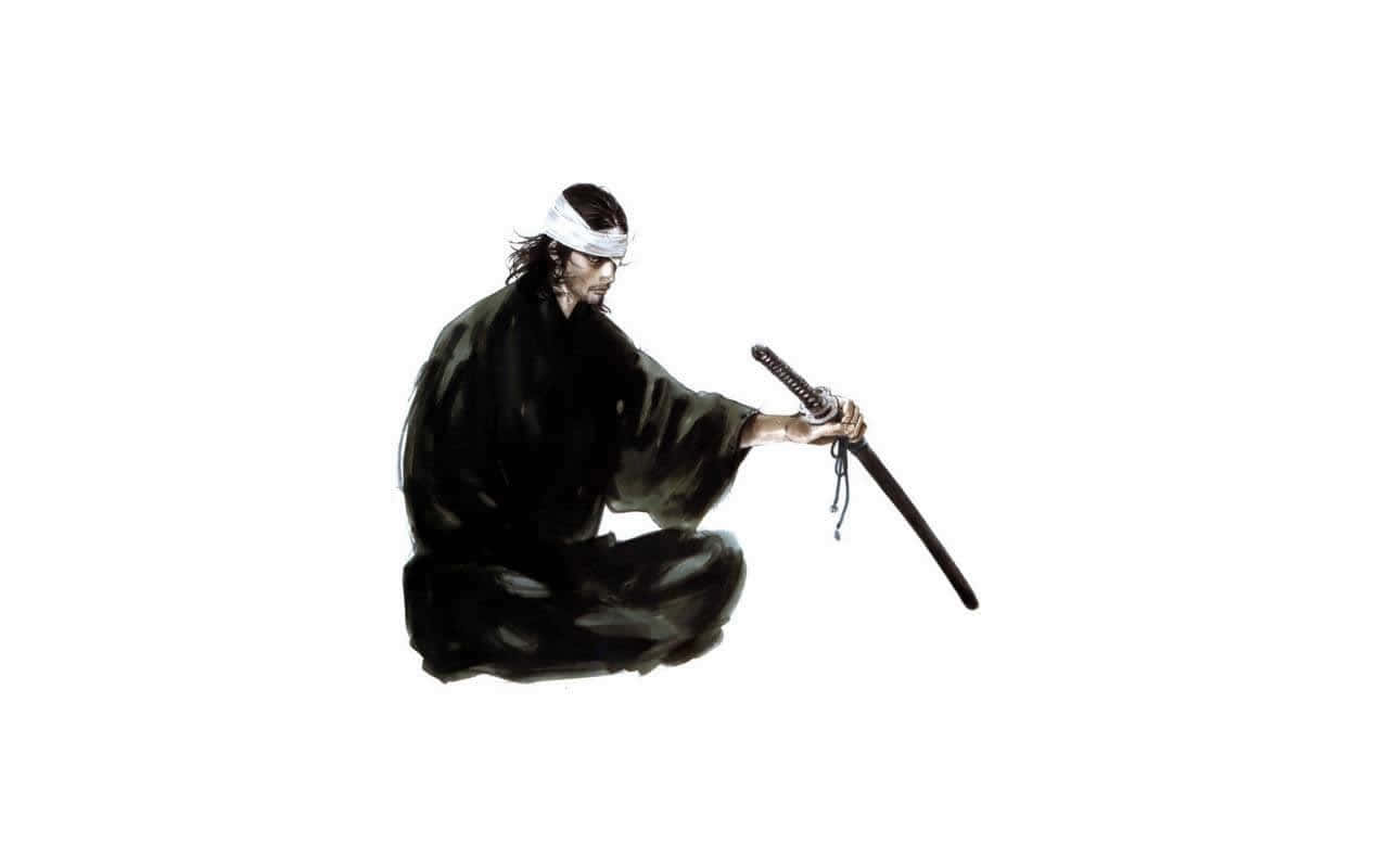Miyamoto Musashi Kneelingwith Sword Wallpaper