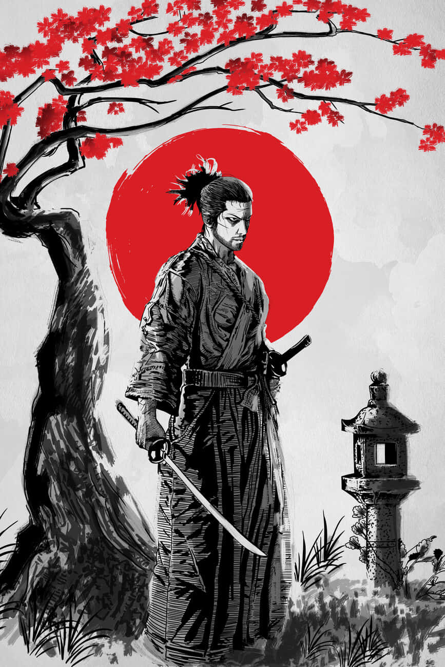Miyamoto_ Musashi_ Under_ Cherry_ Blossoms Wallpaper