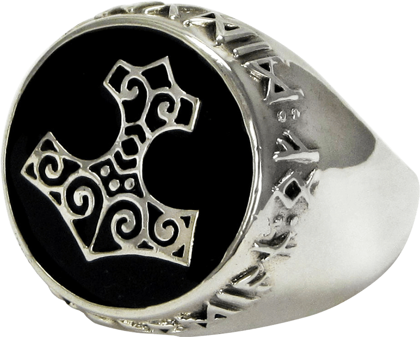 Mjolnir Themed Silver Ring PNG