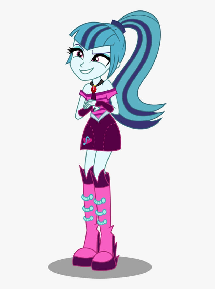 A Cartoon Girl With Blue Hair And Pink Boots