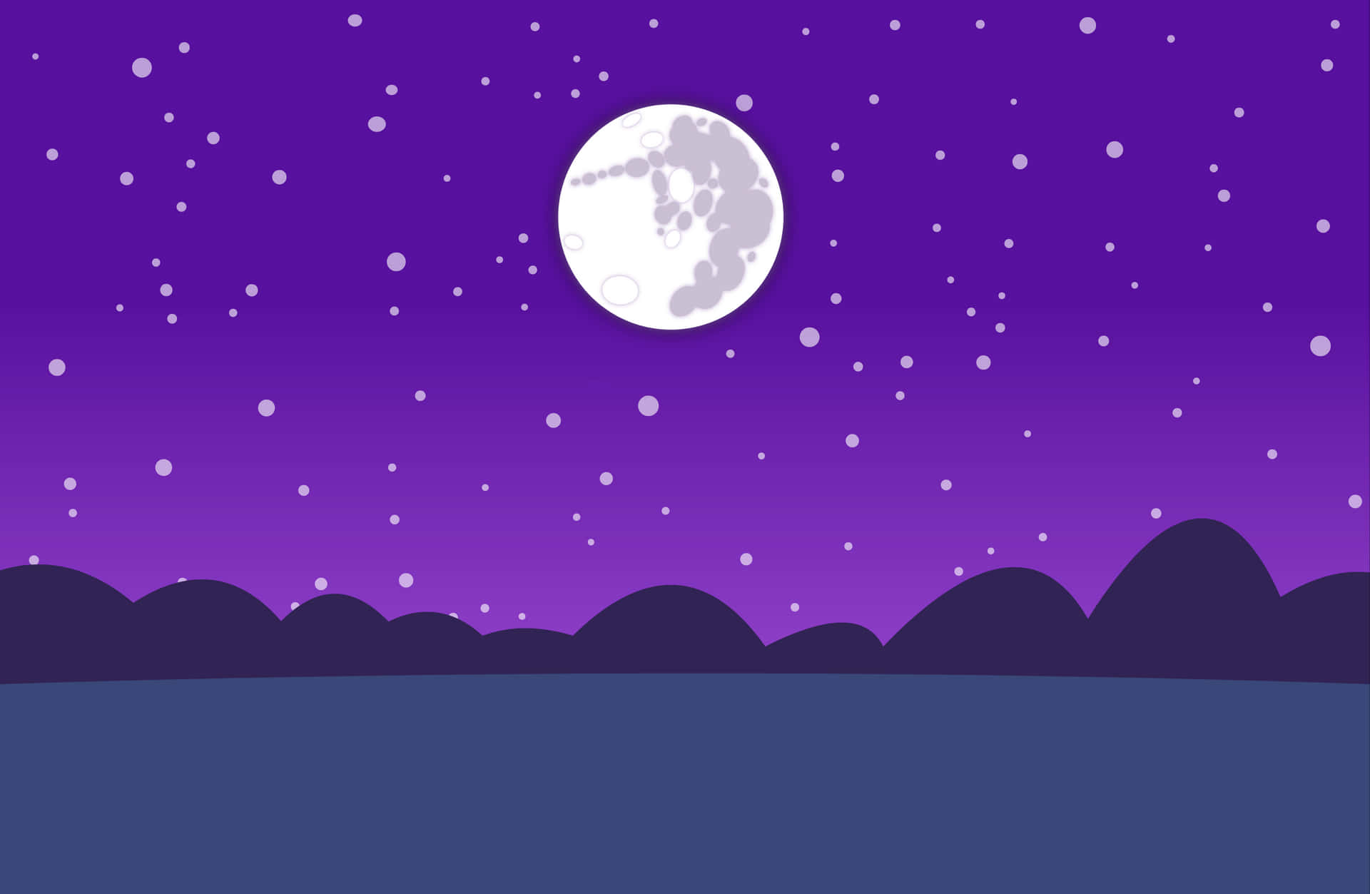 A Purple Night Sky With A Full Moon And Stars