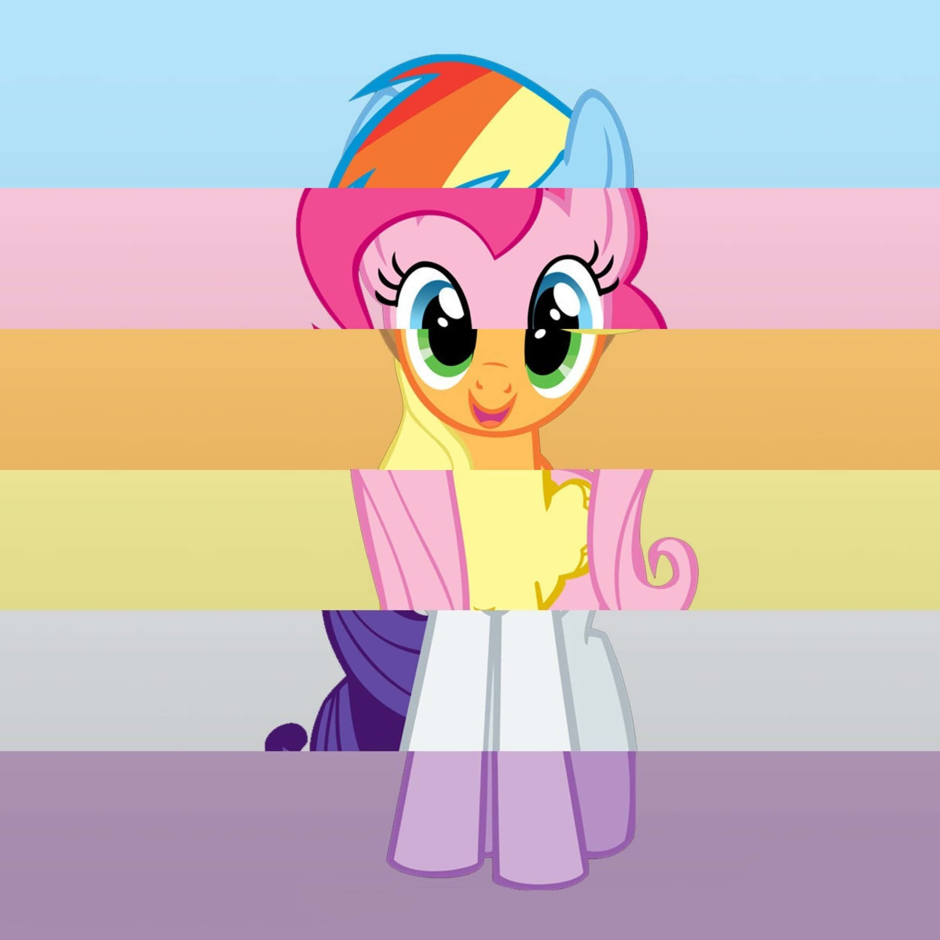 En lille pony med regnbue strimler