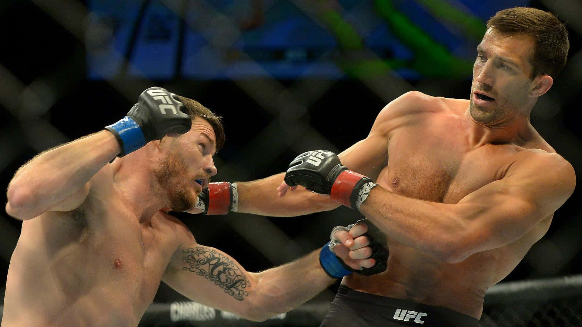MMA-atleter Luke Rockhold og Michael Bisping UFC 199 sammenstød - Jublende. Wallpaper