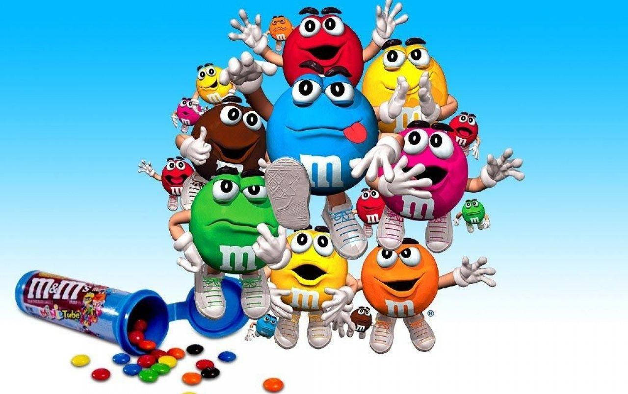 Mms Assorted Colourful Chocolate Characters Wallpaper