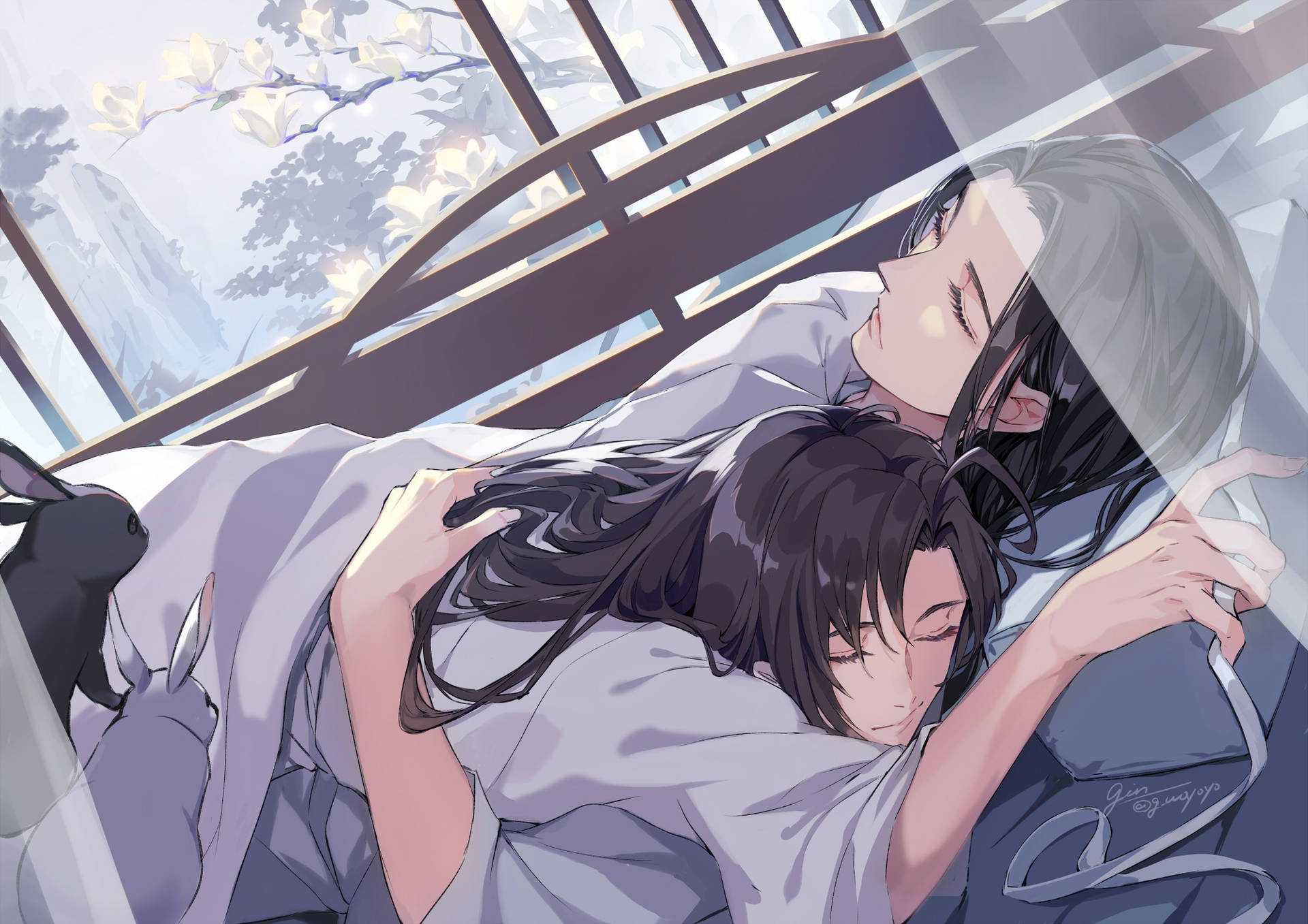 Modao Zu Shi Wangxian Sovande - This Could Be Translated As A Possible Title For A Computer Or Mobile Wallpaper Featuring The Characters From The Chinese Animated Series Mo Dao Zu Shi, Specifically Focusing On The Characters Wangxian (wei Wuxian And Lan Wangji) While They Are Sleeping. Wallpaper