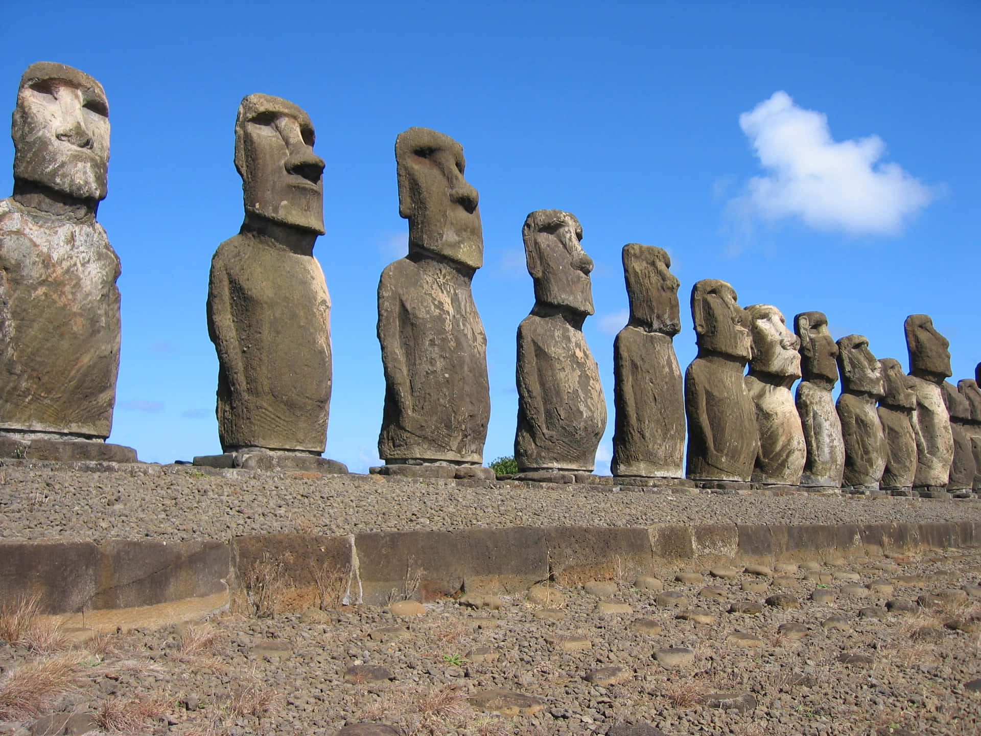 Majestic Moai Statues at Ahu Tongariki Wallpaper