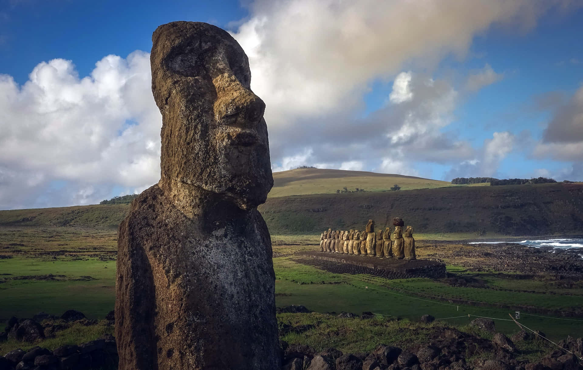 "Majestic Moai Statues of Easter Island, Chile" Wallpaper