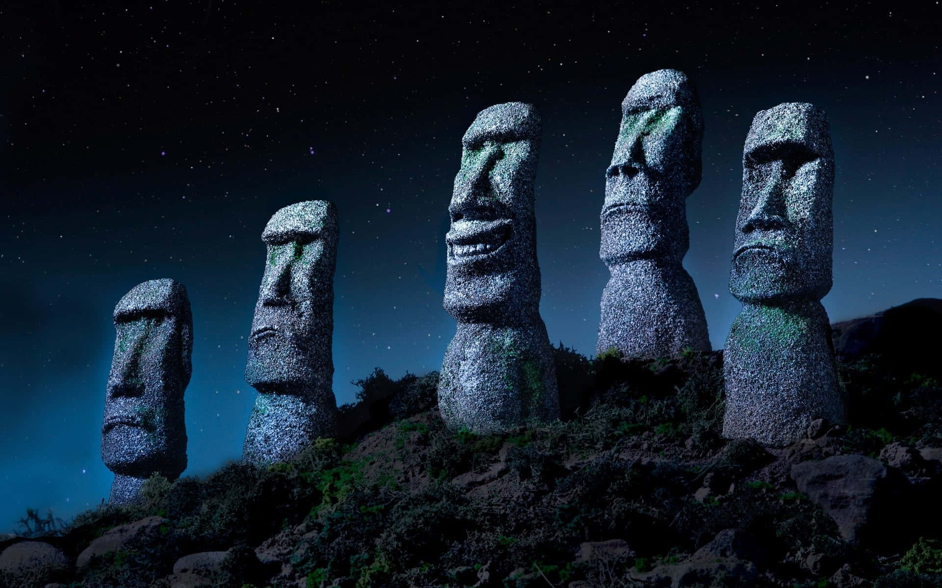 Moai Statues Night Sky Wallpaper