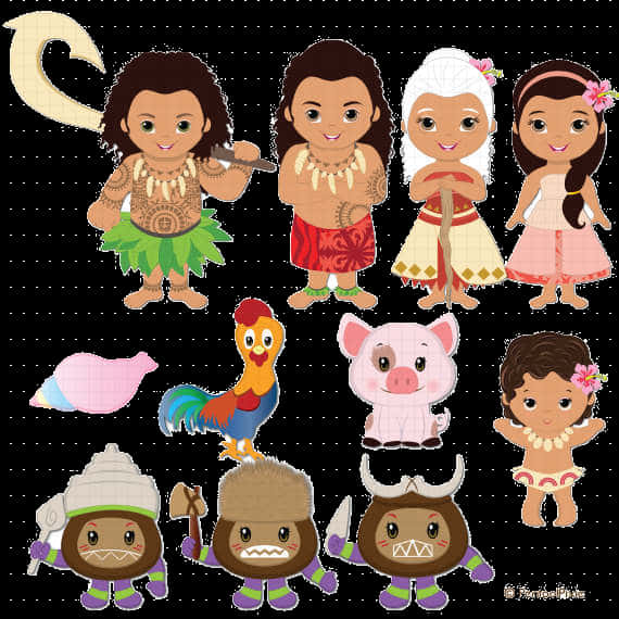 Moana Animated Character Collage PNG