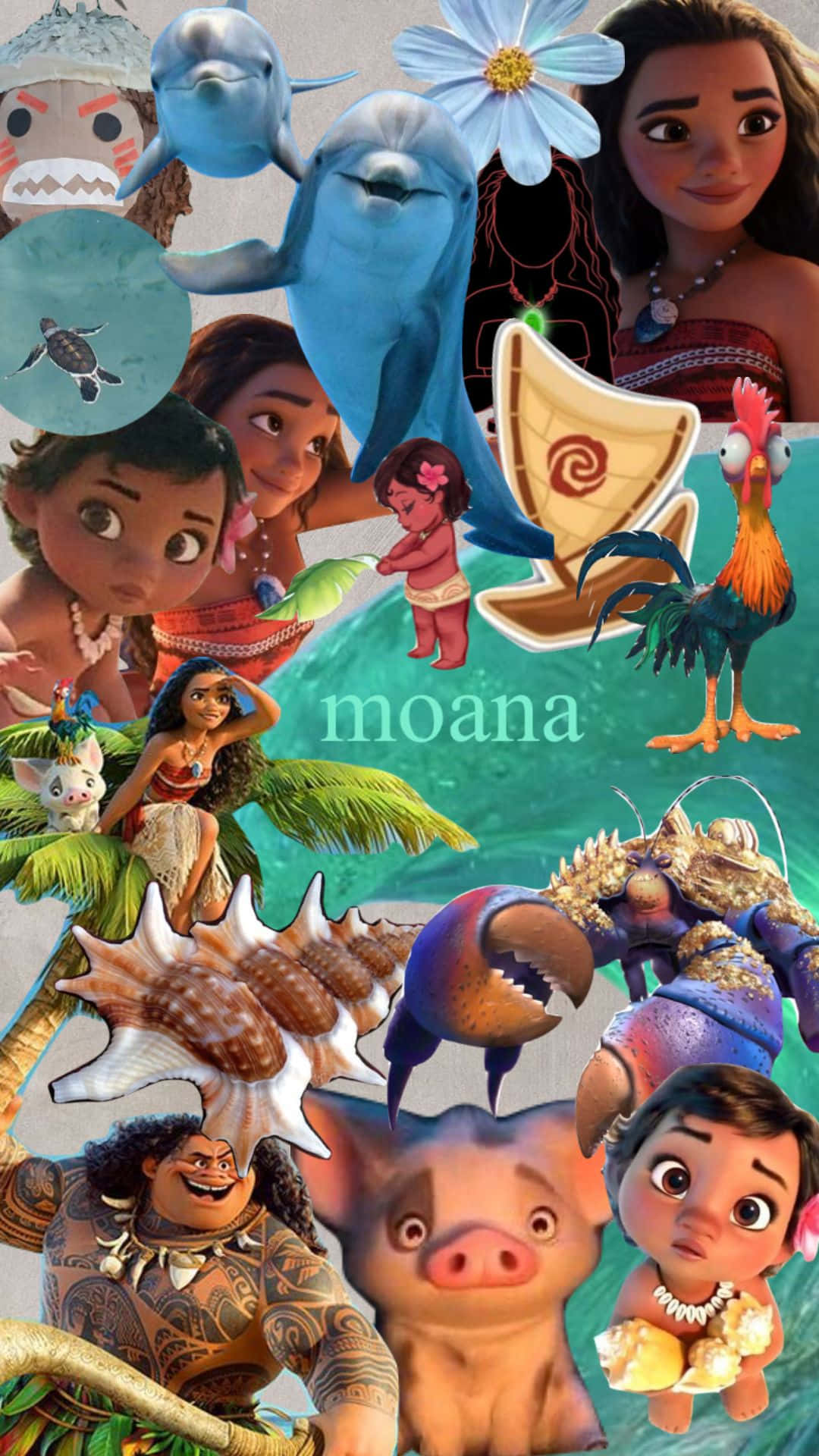 Moana Character Collage Aesthetic Wallpaper