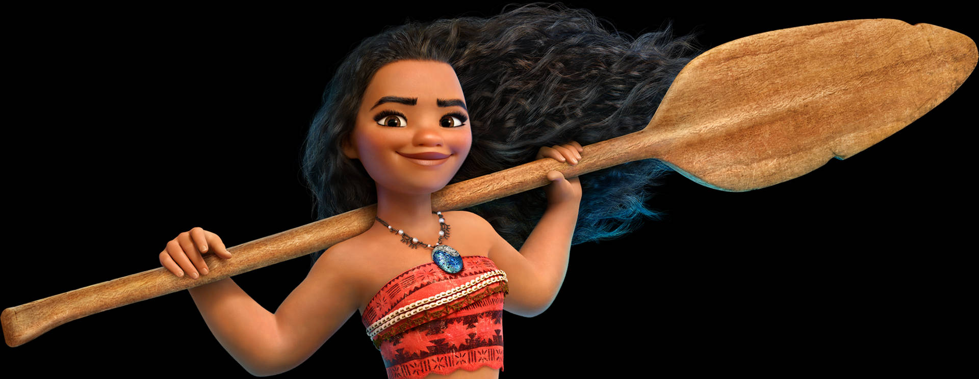 Caption: Fearless Moana Holding her Paddle on a Voyage Wallpaper