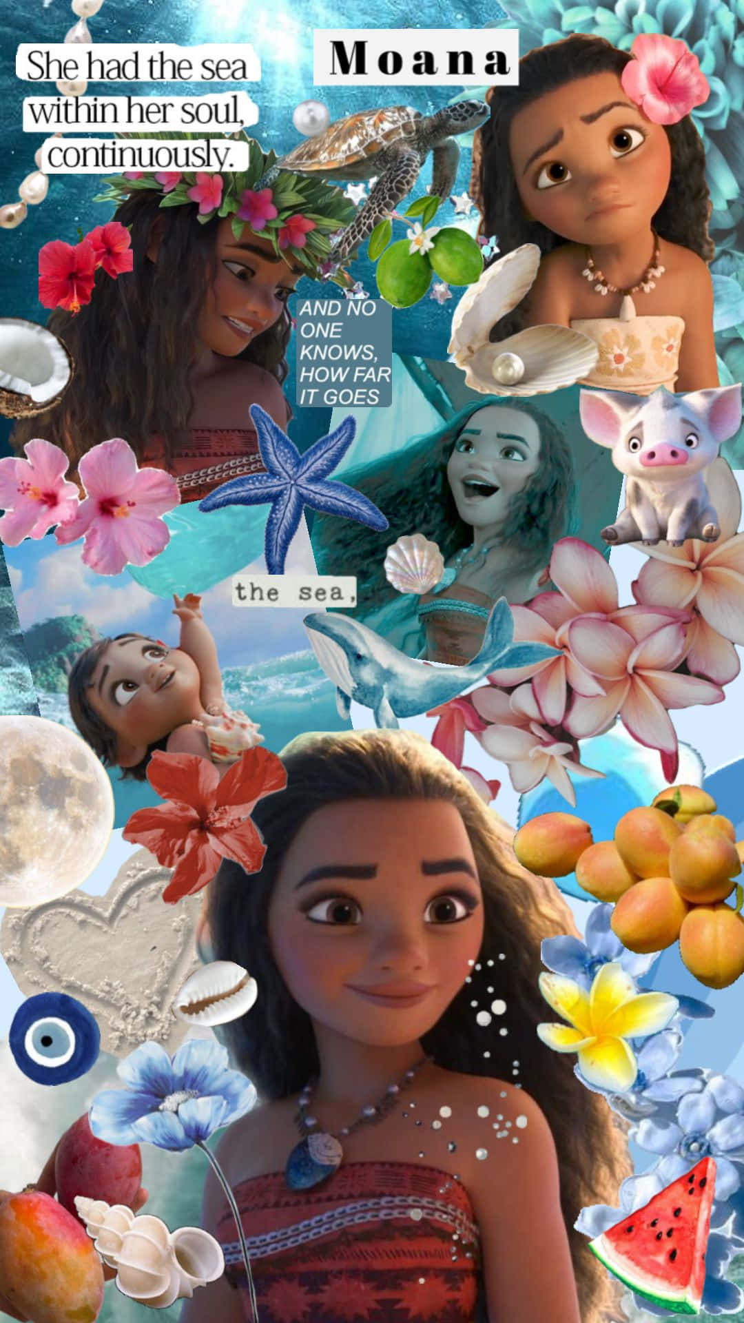 Moana Island Floral Aesthetic Collage Wallpaper