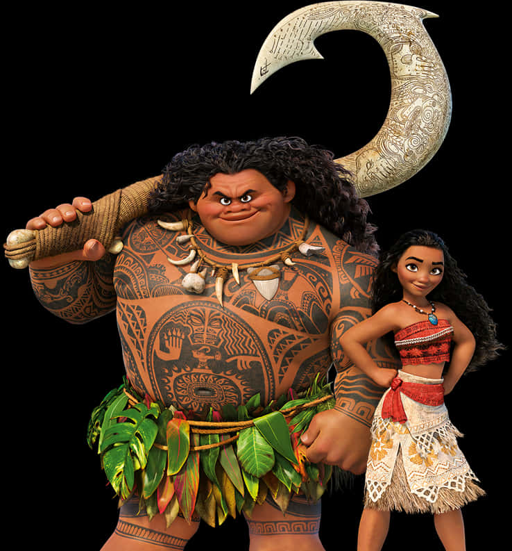Moanaand Maui Characters PNG