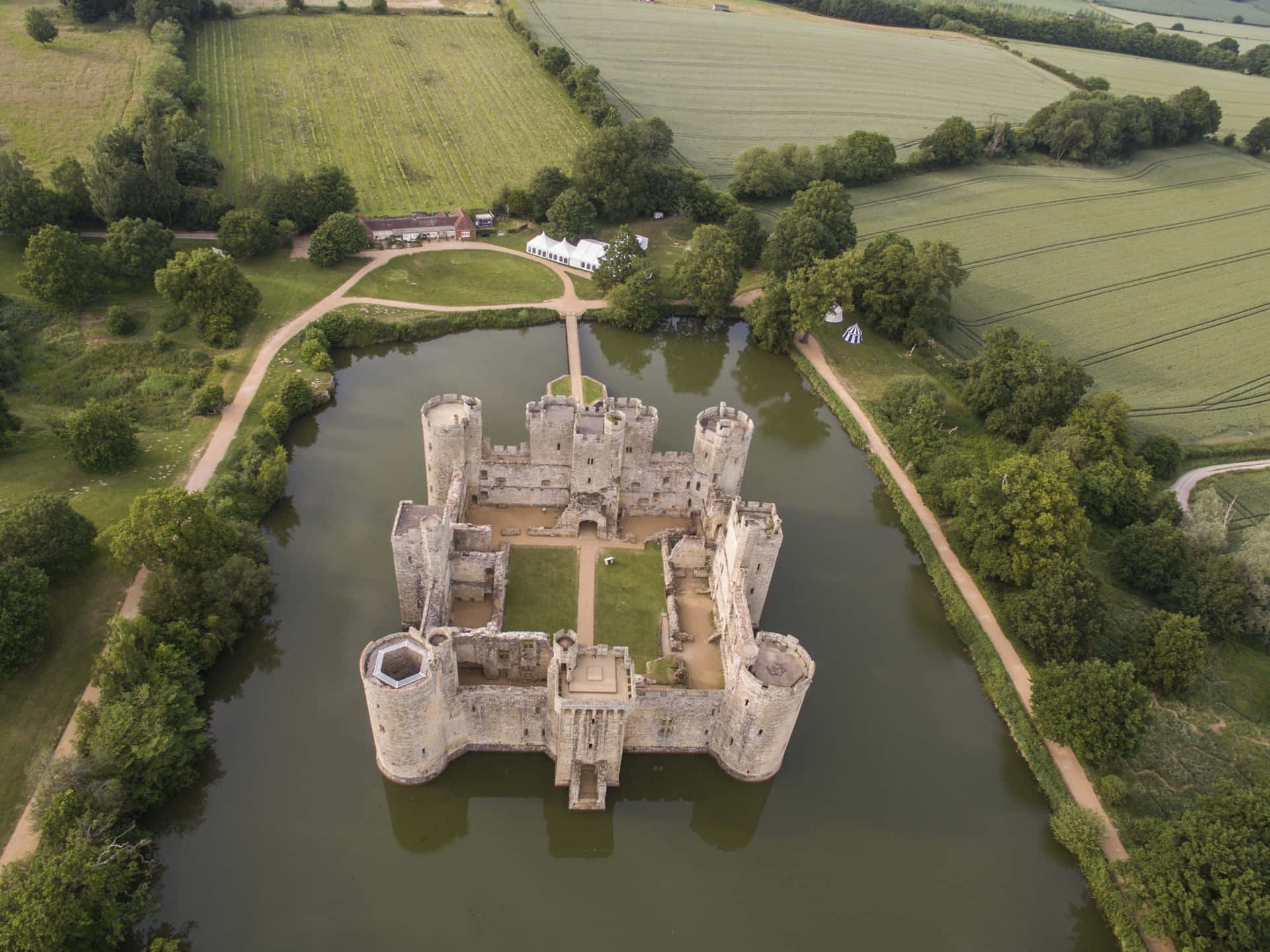 Aerial View of Historic Bodiam Castle, England Wallpaper