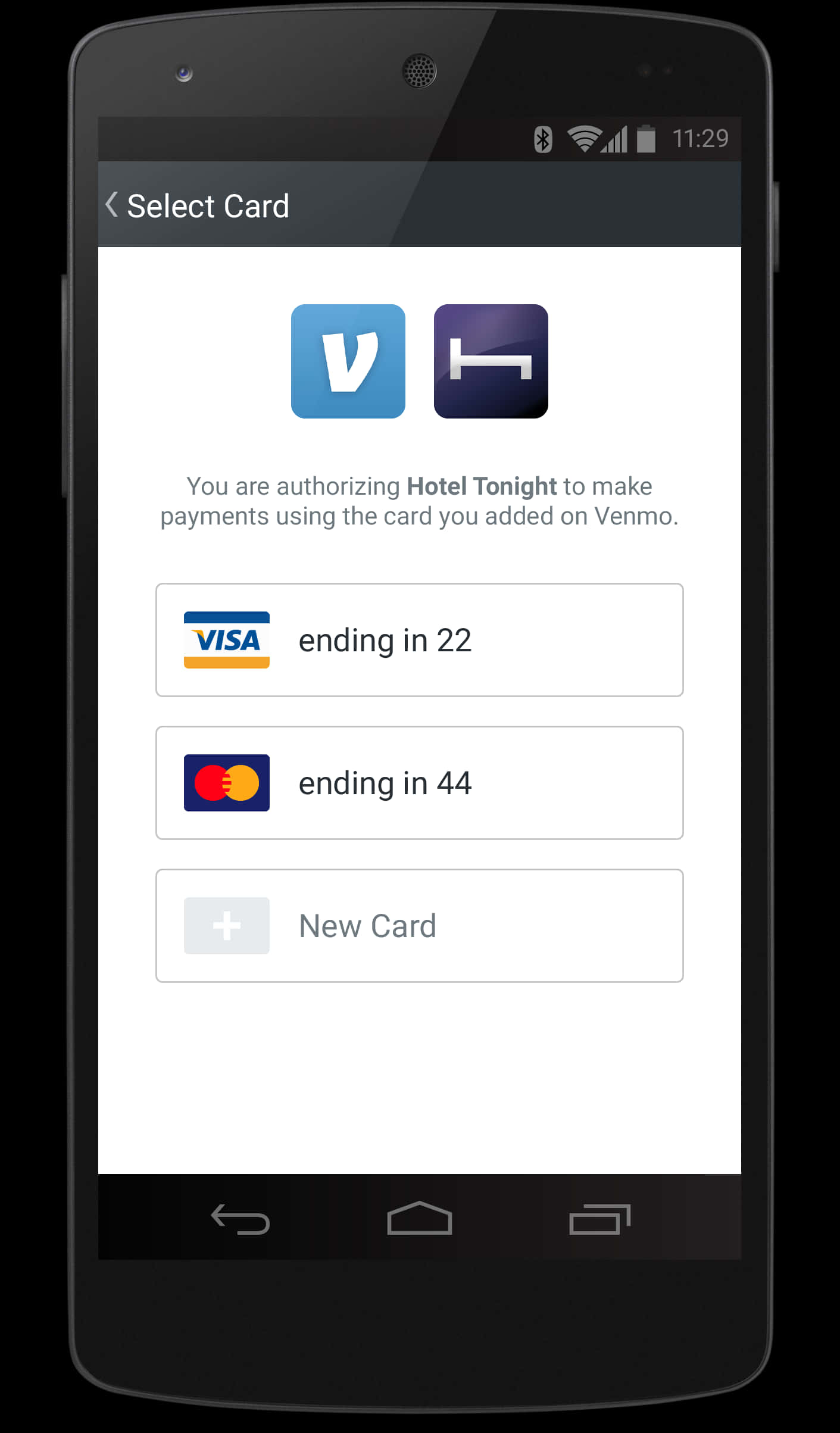 Mobile Payment Card Selection Screen PNG