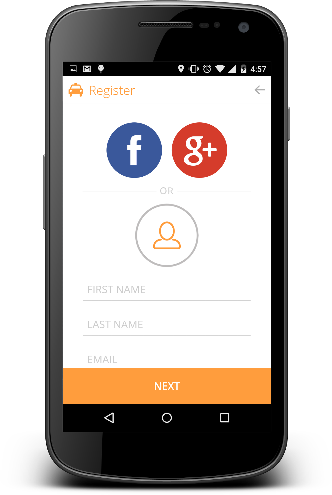 Mobile Registration Screen Social Media Options PNG