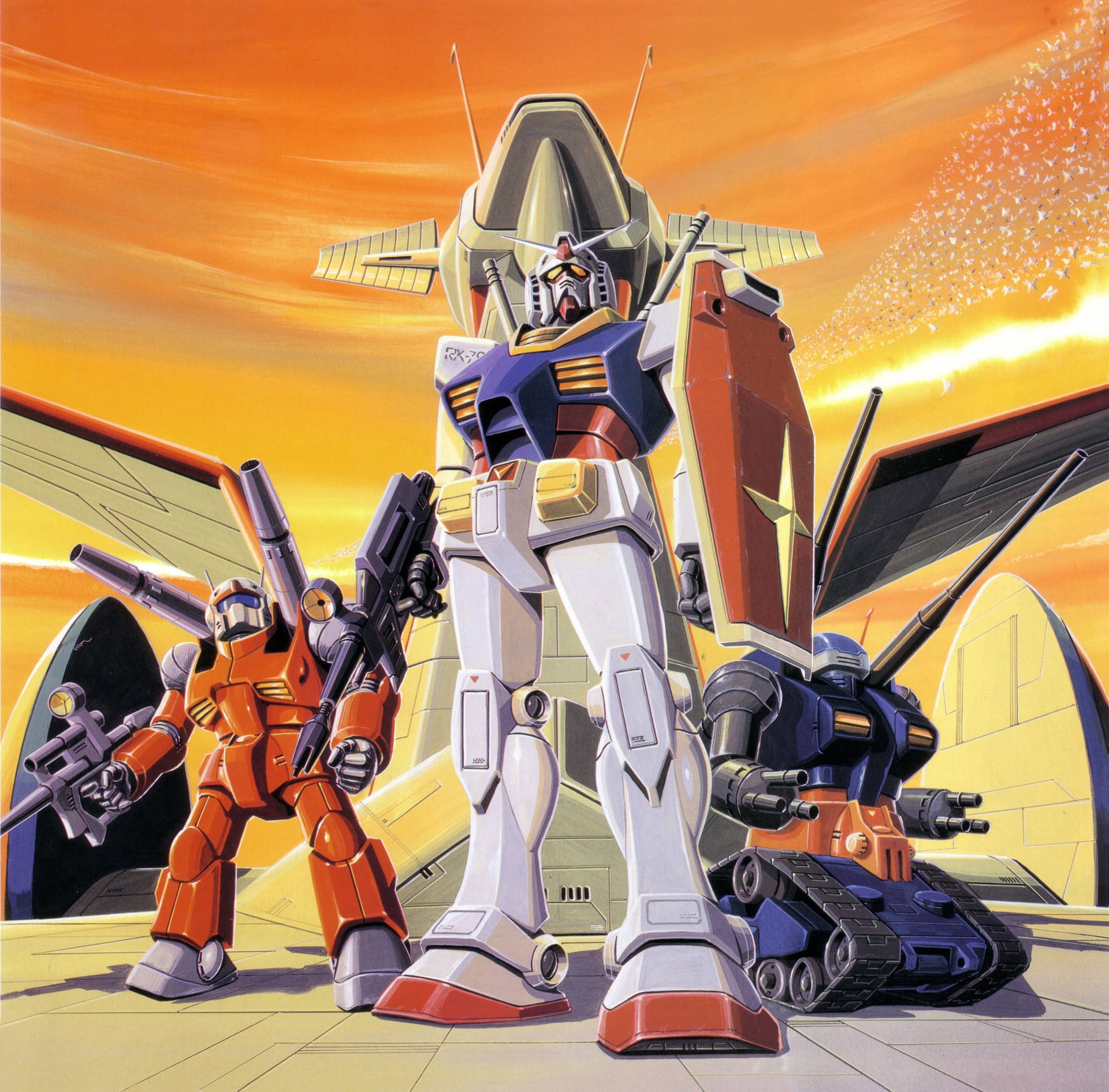 Mobile Suit Gundam With His Allies Wallpaper
