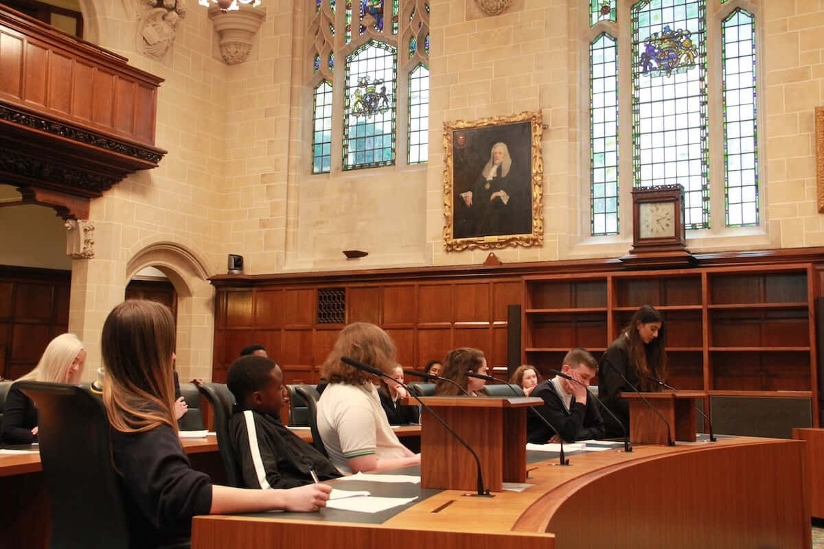 Mock Trial Sessie In Rechtzaal Achtergrond