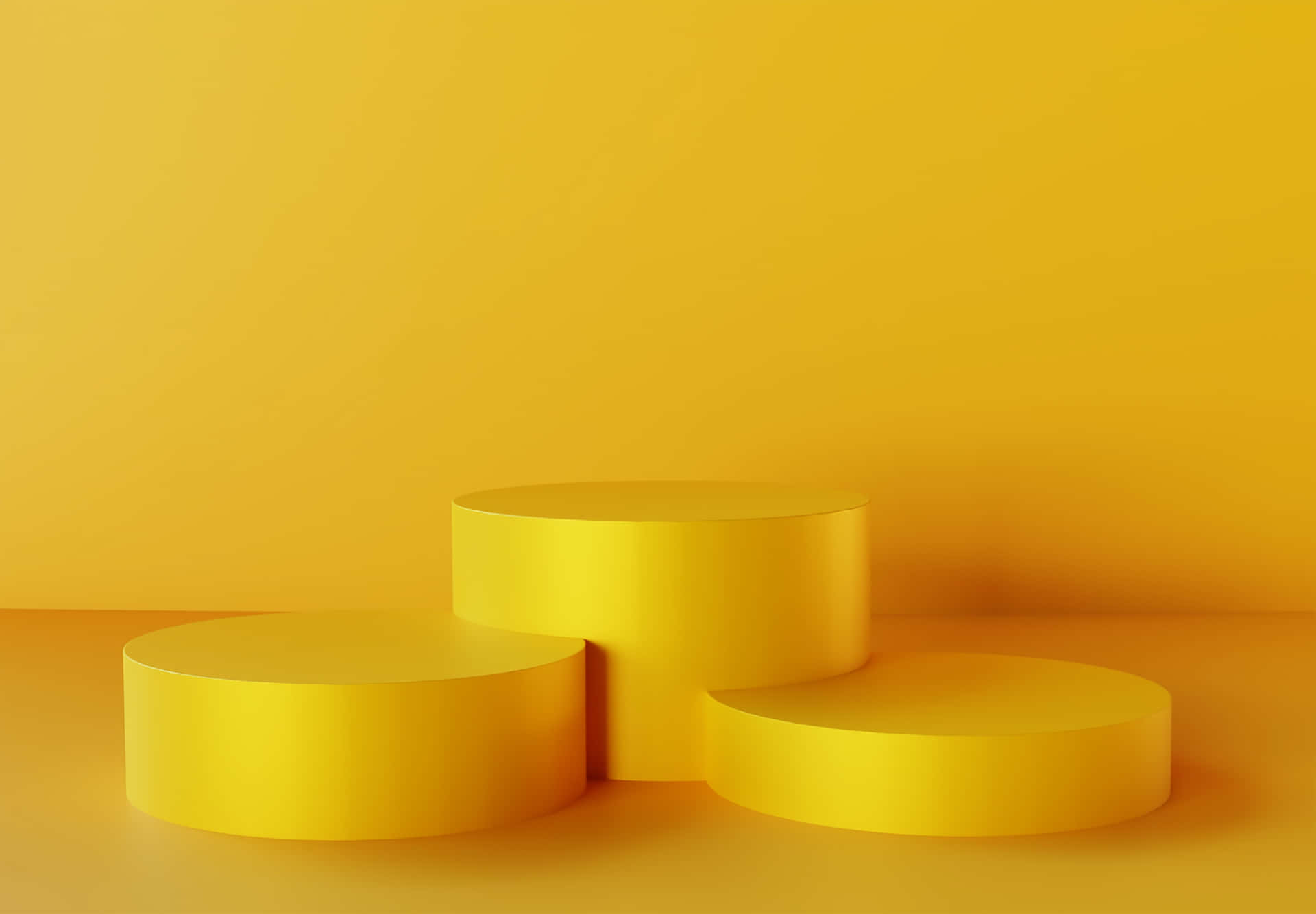 Three Yellow Circular Pedestals On A Yellow Background