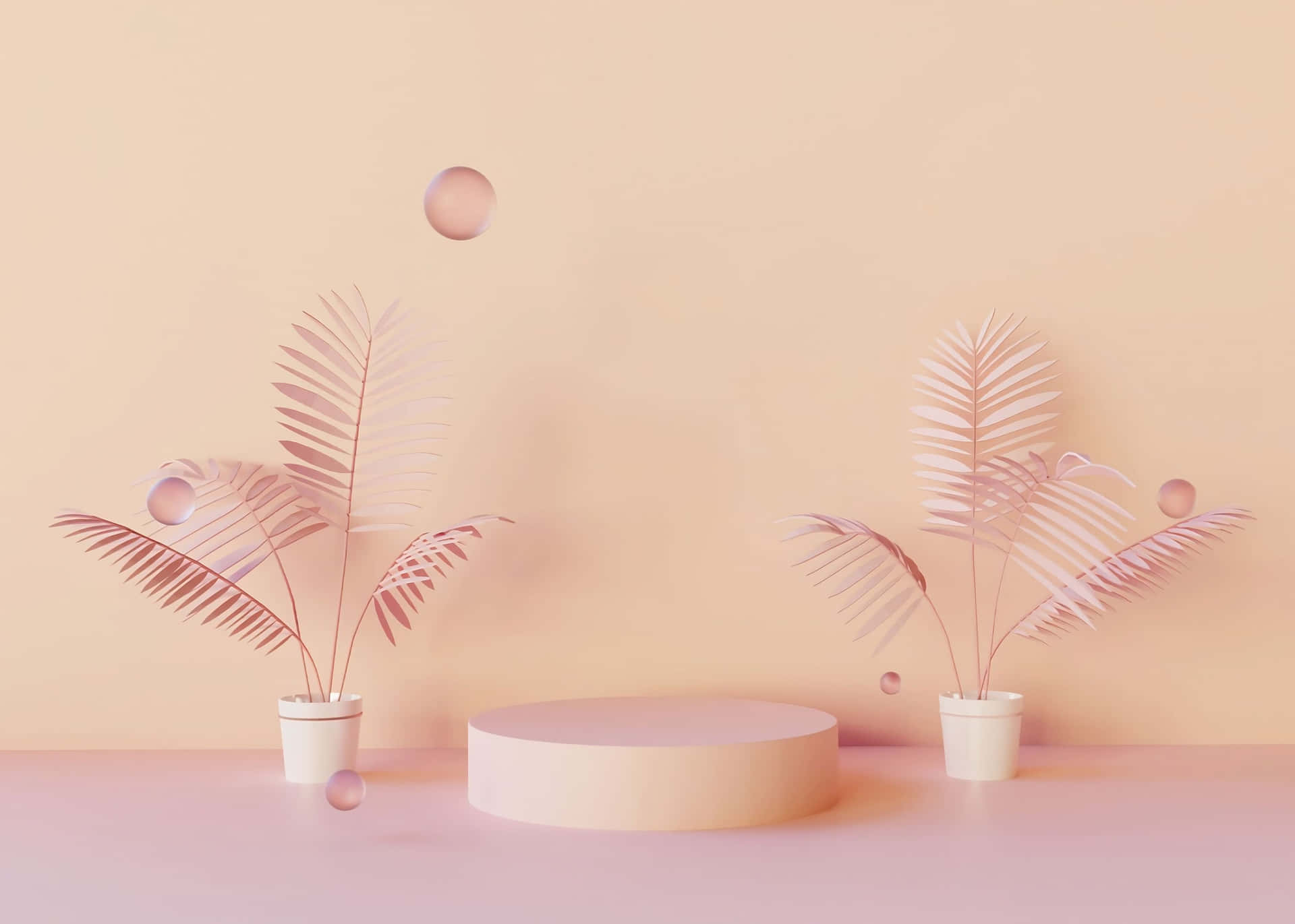 Two Potted Palm Trees On A Pink Background