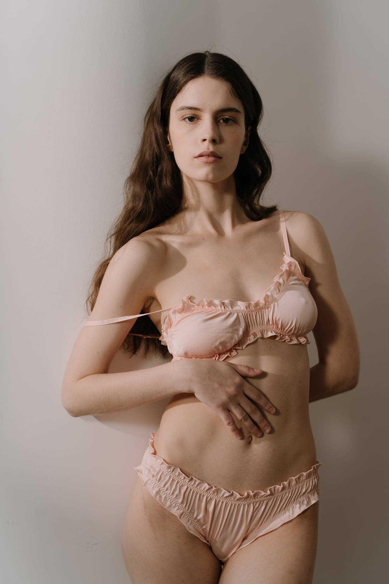 Model In Peach Lingerie Wallpaper