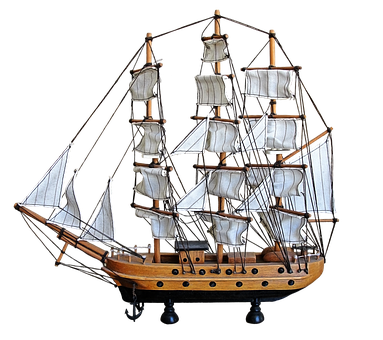Model Sailing Shipon Black Background PNG
