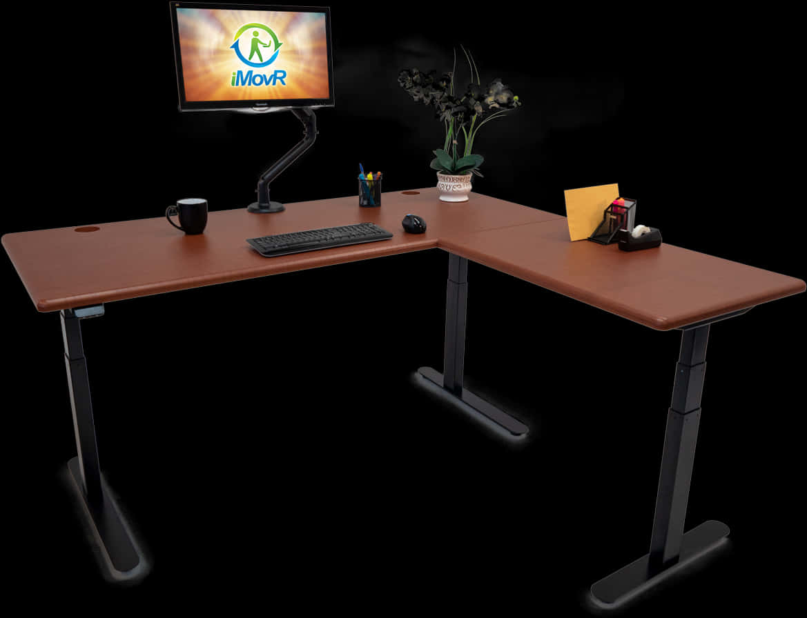 Modern Adjustable Standing Desk Setup PNG