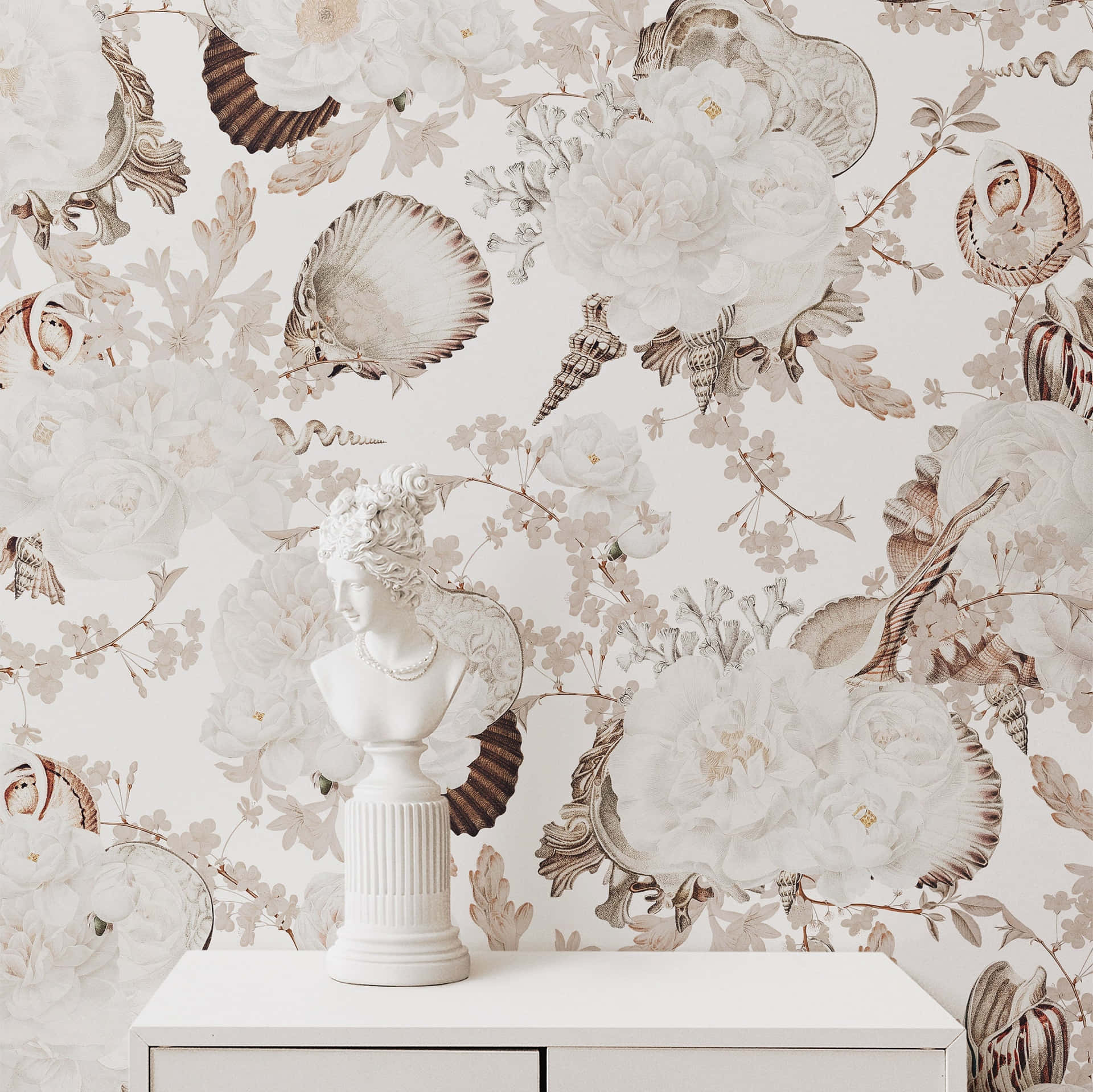 A White Vase With A Vase Of Flowers On It Wallpaper