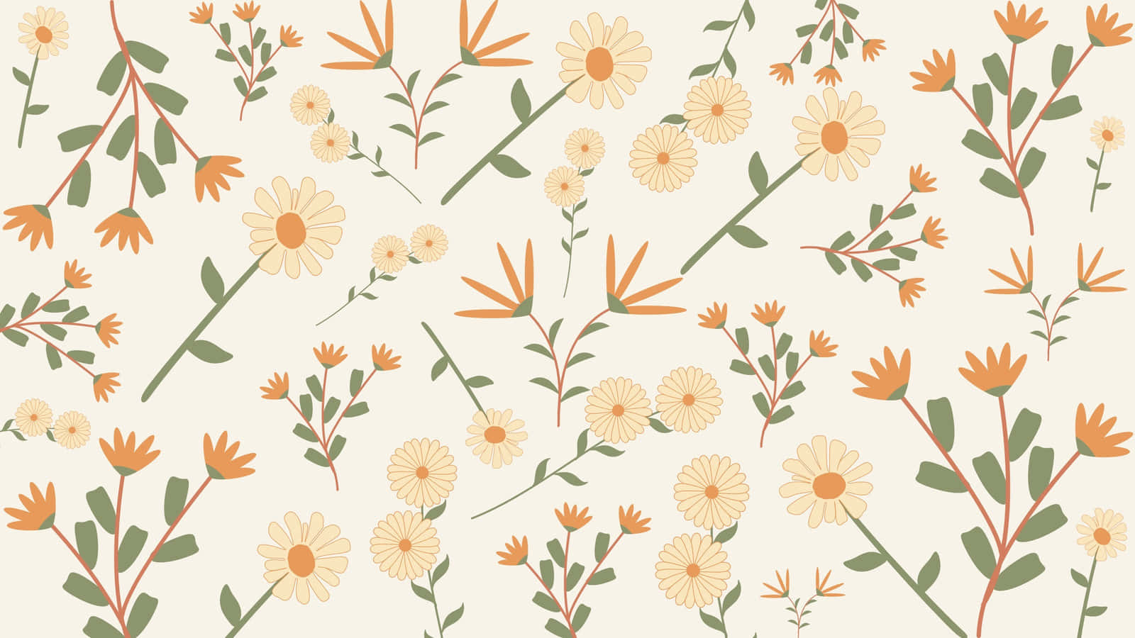 Et mønster af orange blomster og blade Wallpaper