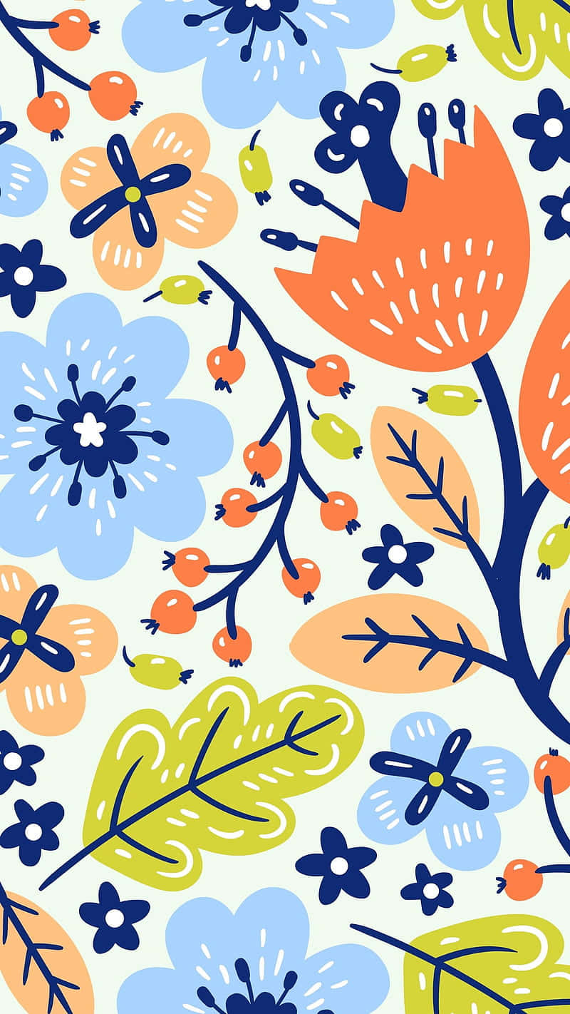 A Colorful Pattern With Flowers Wallpaper