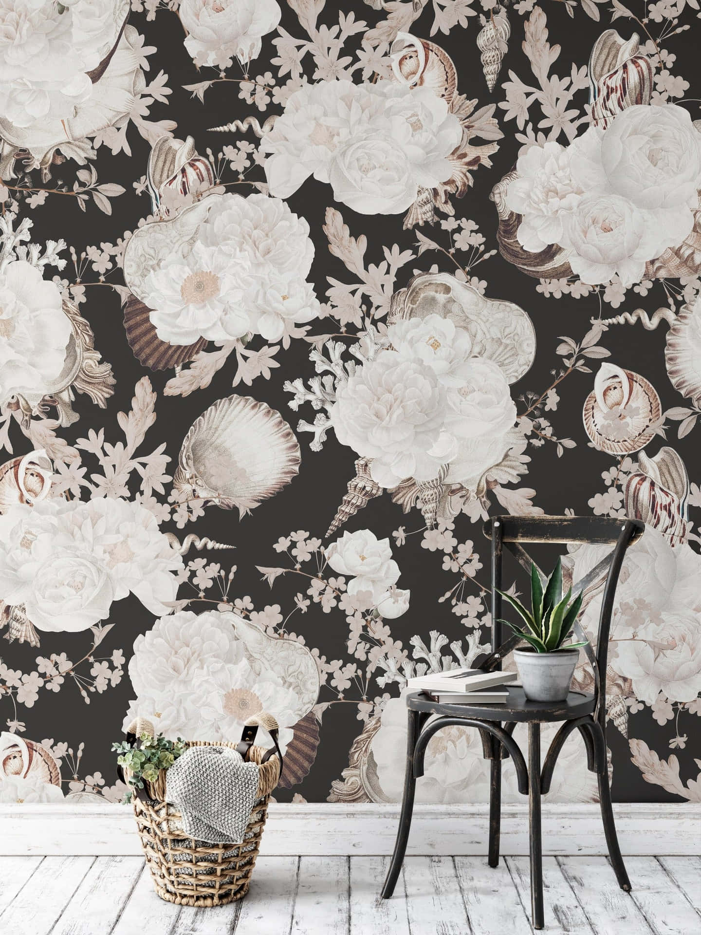 A Room With A Floral Wallpaper And A Chair Wallpaper