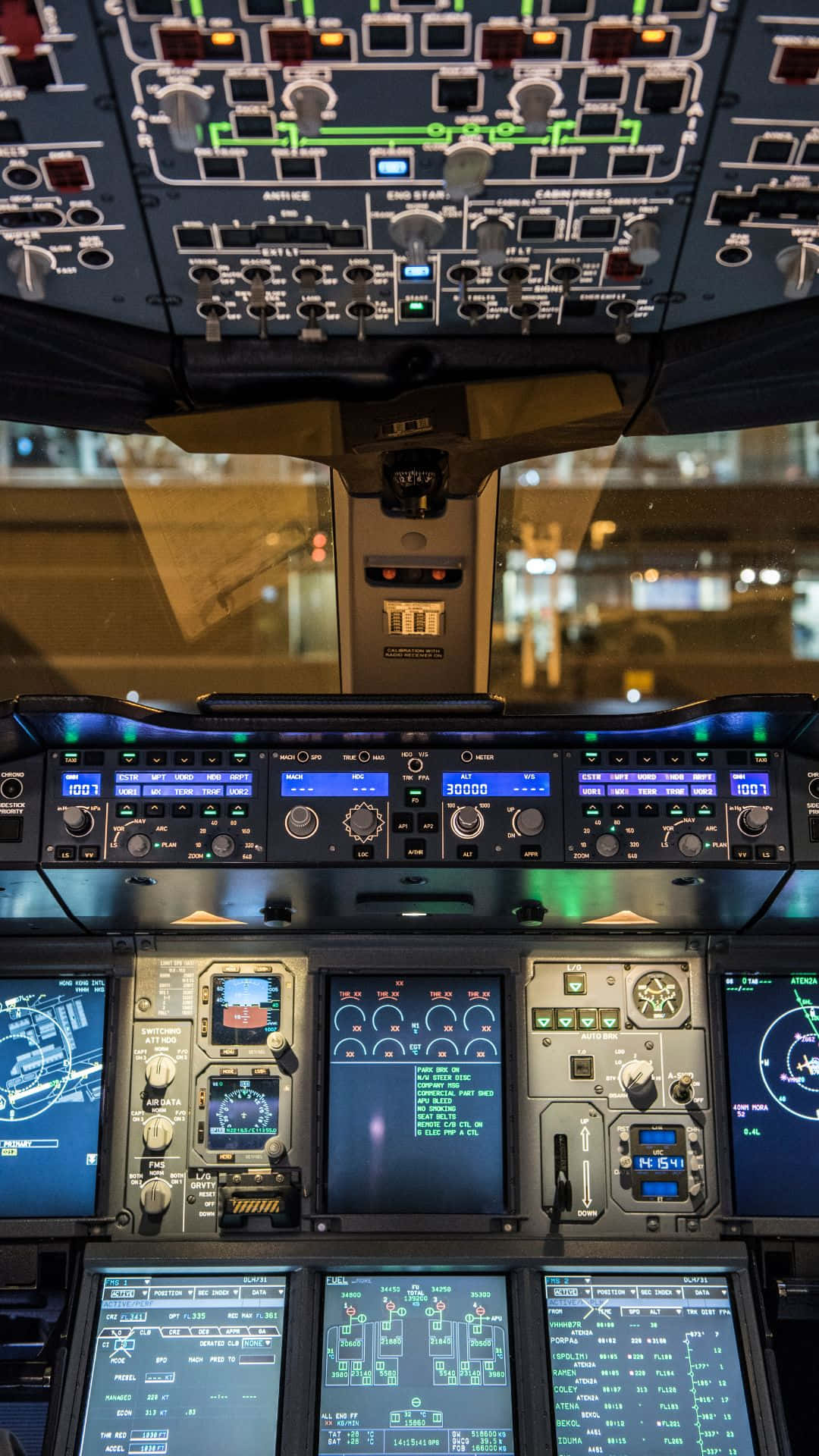 Modern Aircraft Cockpit Night Wallpaper