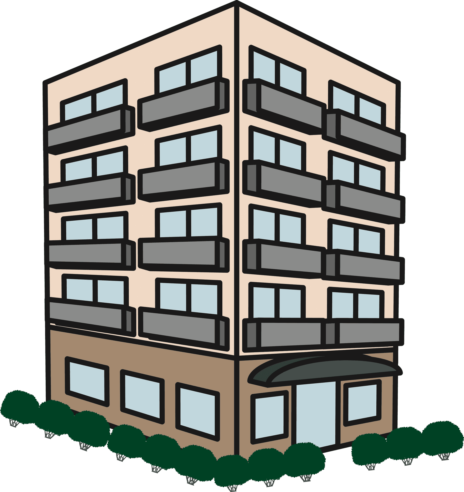 Modern Apartment Building Clipart PNG