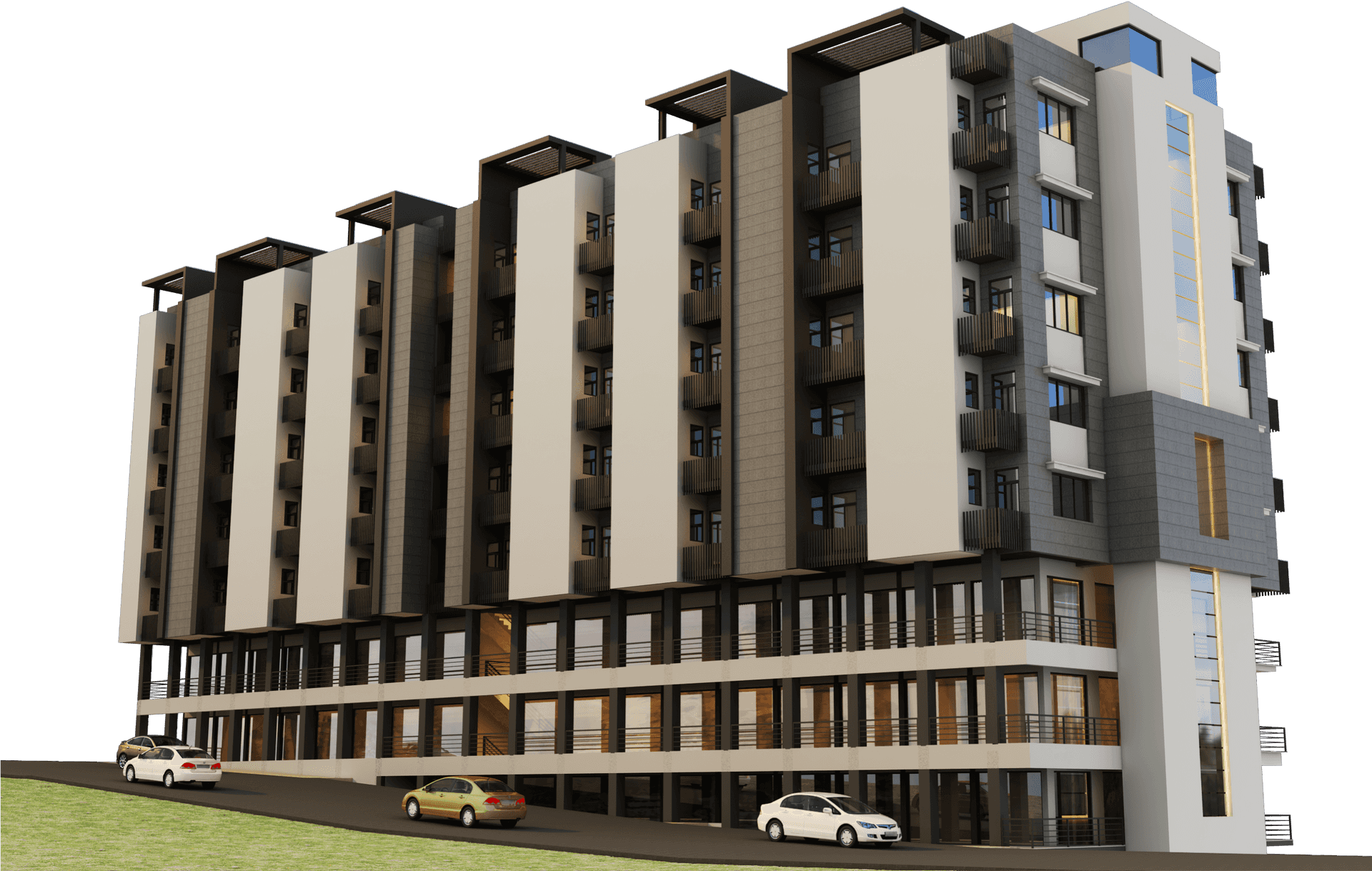 Modern Apartment Complex Rendering PNG