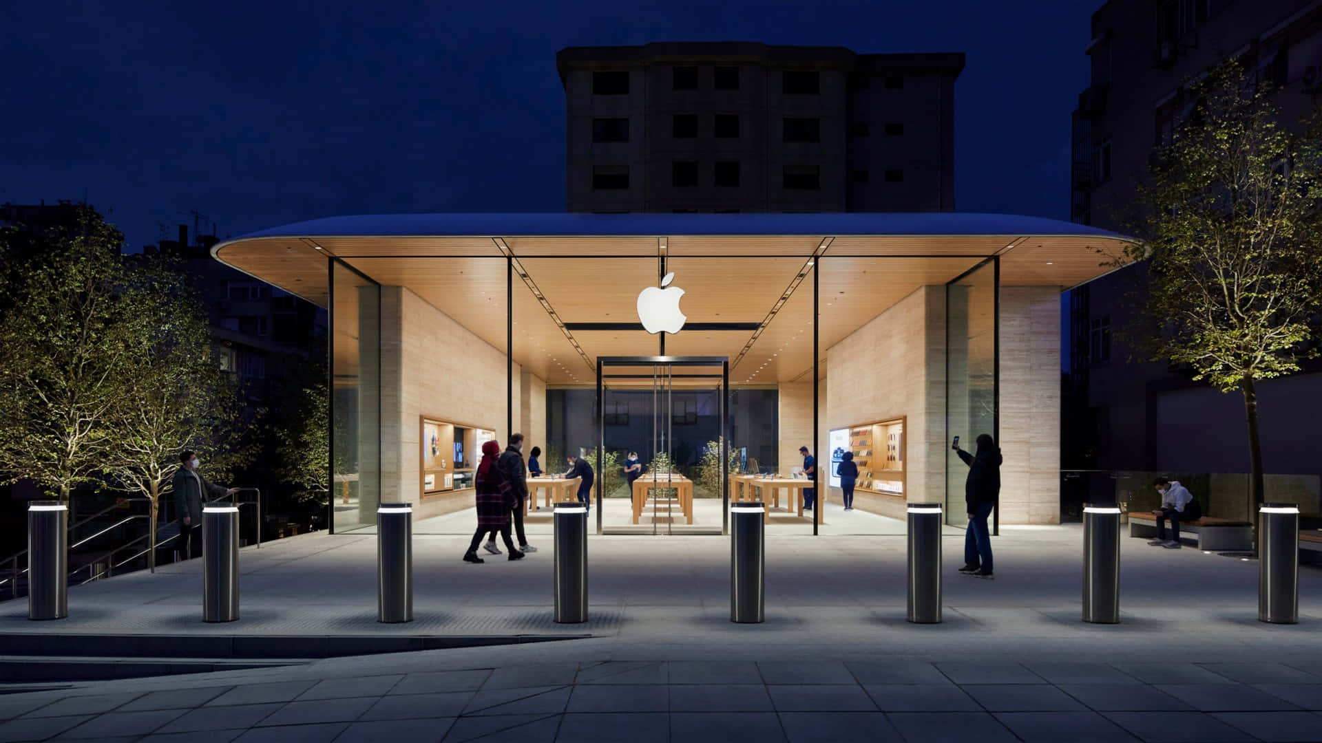 Modern Apple Store Exterior Night Wallpaper