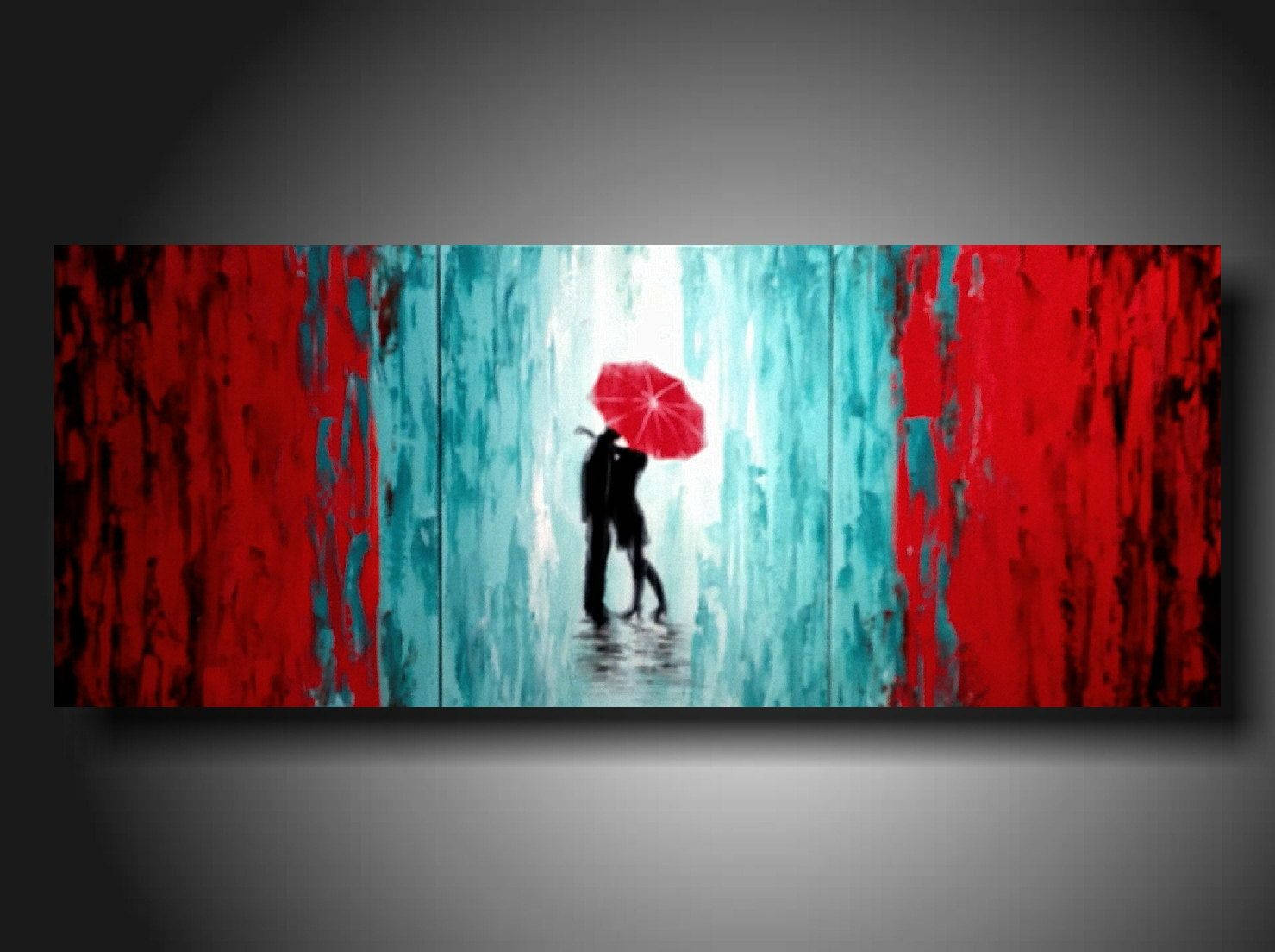 Modern Art Lovers Under Umbrella Wallpaper