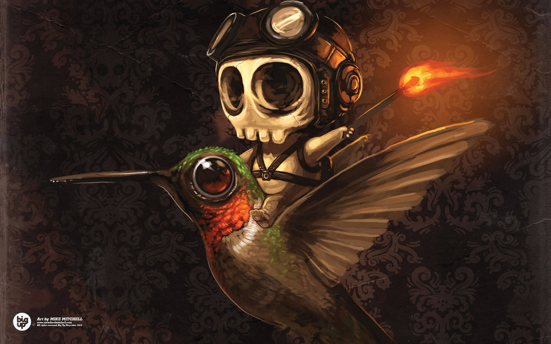 Modern Art Skeleton on Hummingbird Wallpaper