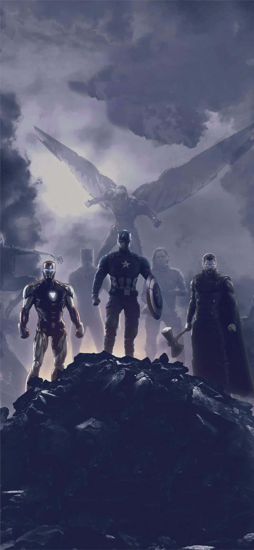Ilposter Del Film Degli Avengers Con I Personaggi In Cima A Una Collina Sfondo